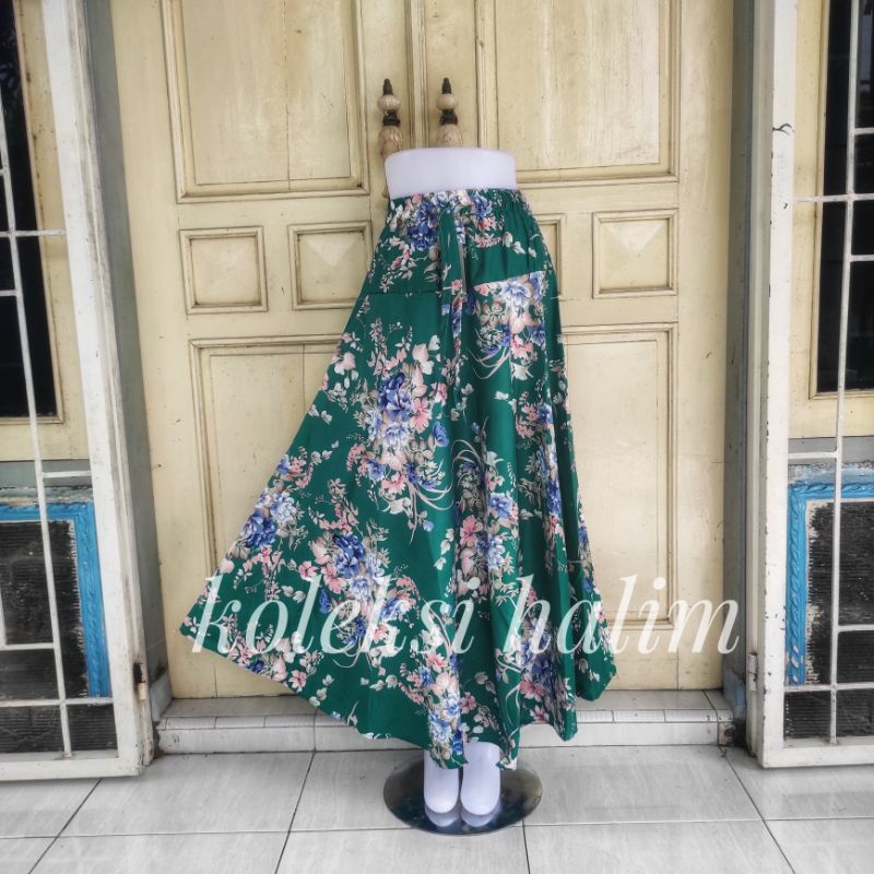 (BISA COD)rok payung/rok katun lebar/motif bunga AMAZON LILY-Hijau