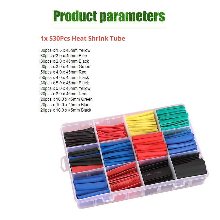 530pcs/Set Kabel Bakar Heat Shrink Bahan Polyolefin Warna Warni