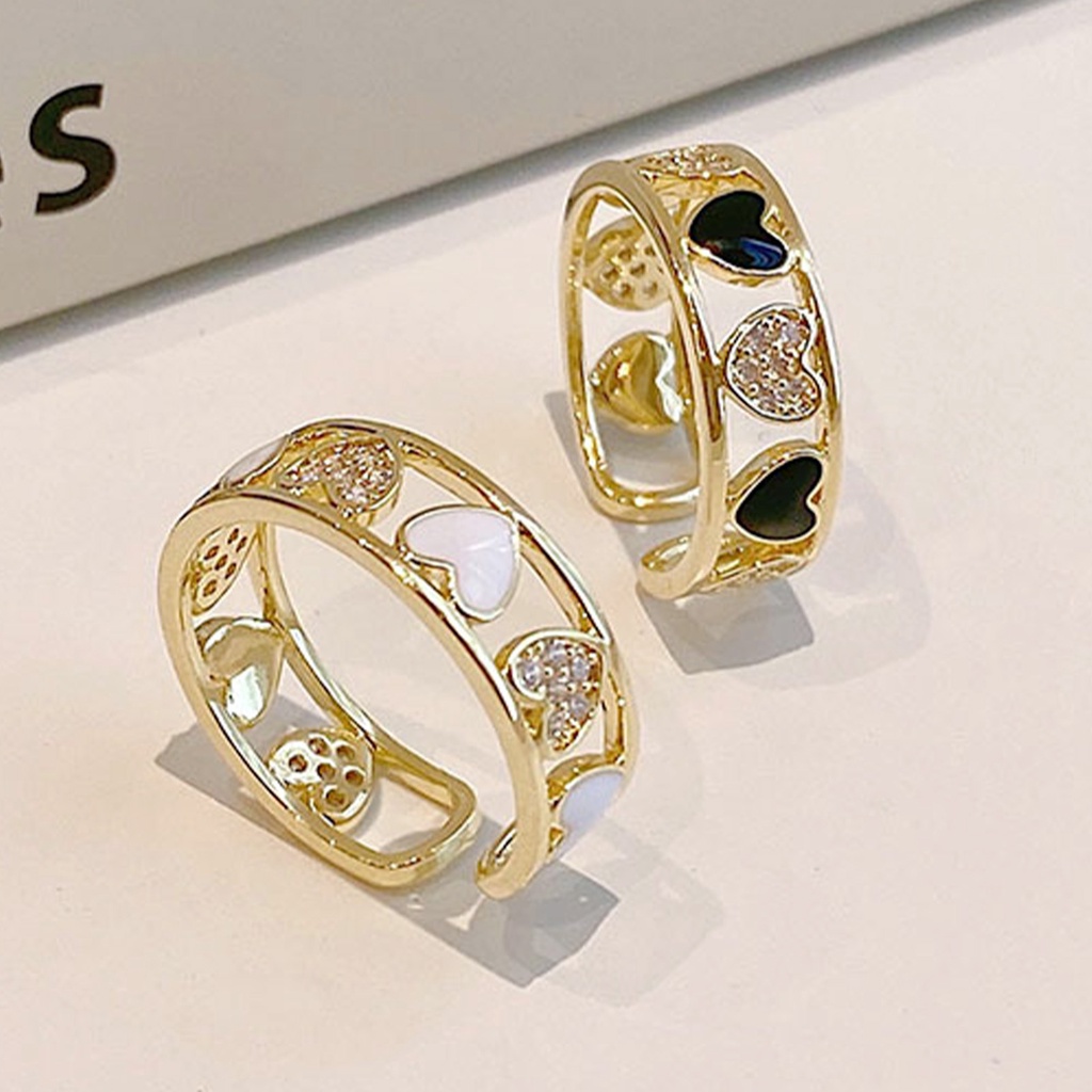 Hu Hu Hu Hu Hu Alat Bantu Pasang Kacamata♡ Cincin Bentuk Hati Geometris Model Hollow Bahan Tembaga Untuk Pesta