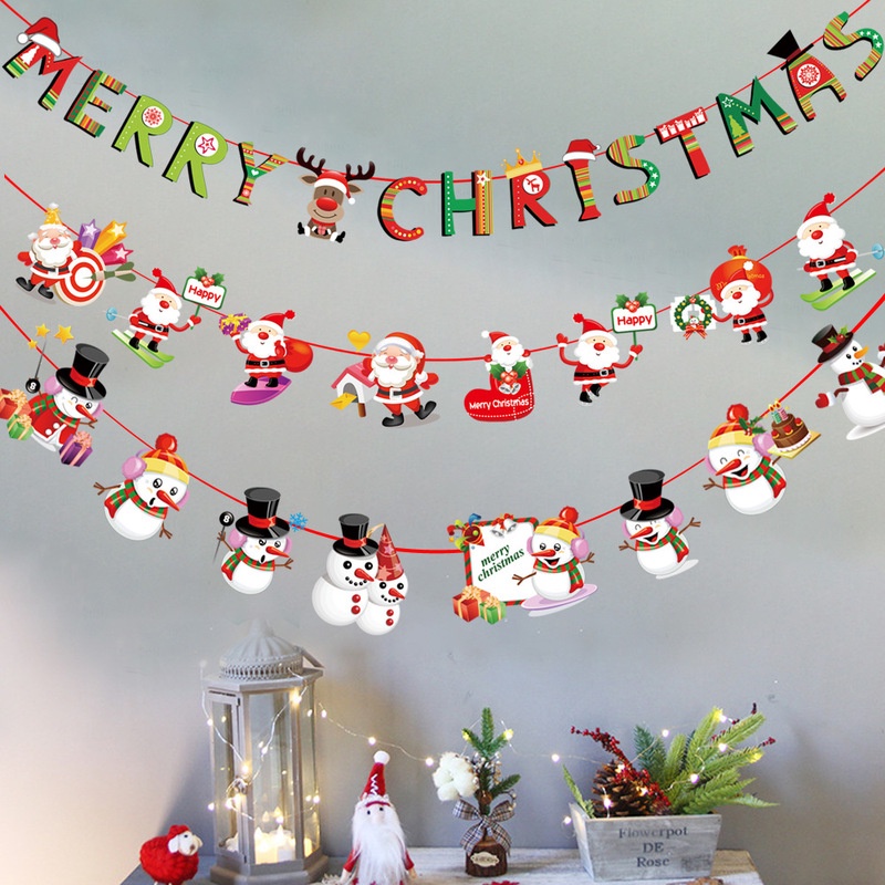 Christmas Cartoon Flag/ Xmas Trees Banners Decor For Home Christmas