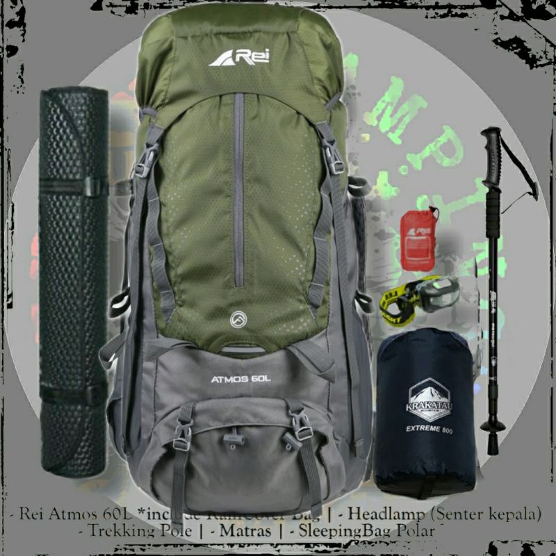 PAKET TAS GUNUNG REI ATMOS 60L - KERIL AREI 60 LITER - PAKETAN TAS CARRIER AREI ATMOS 60L - PAKET TA