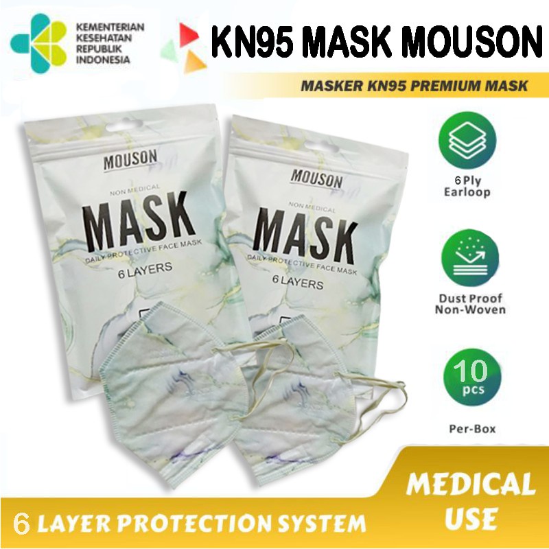 Baru Masker kn95 Mouson isi 10Pcs 6Ply Perpack ada embos Masker n95/ Mouson Masker 6PLY / Mousin 6 Lapis isi 10 pcs Masker Earloop Warna Tyedie / Galaxy