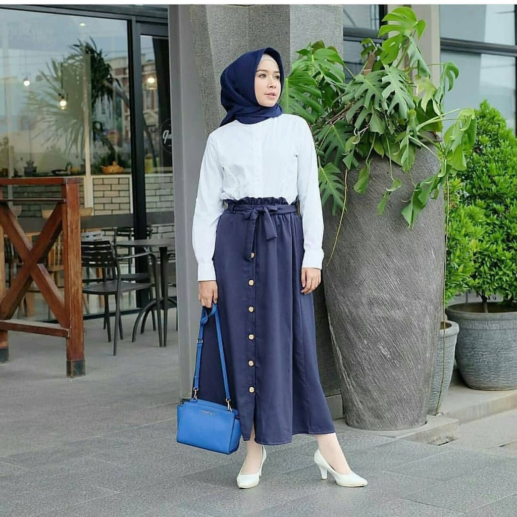 ROK PANJANG KANCING MOSCREPE PREMIUM SKIRT WANITA