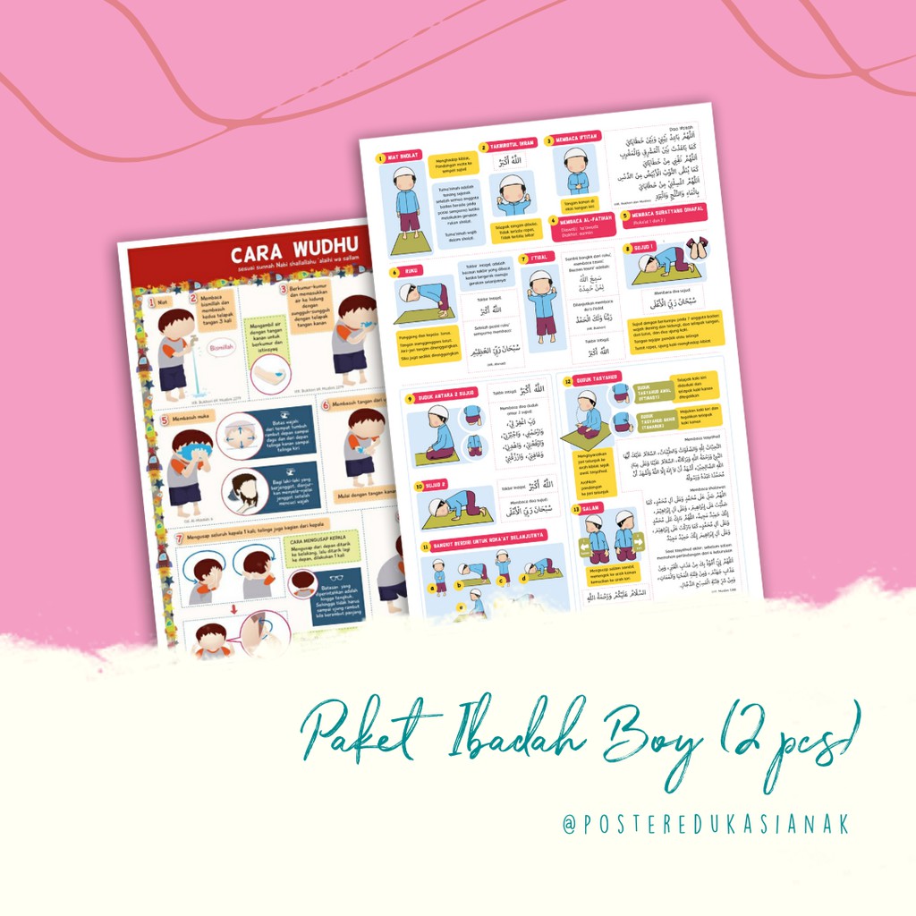 Paket Poster Belajar Ibadah Sholat dan Wudhu Sesuai Sunnah untuk Anak Laki-laki