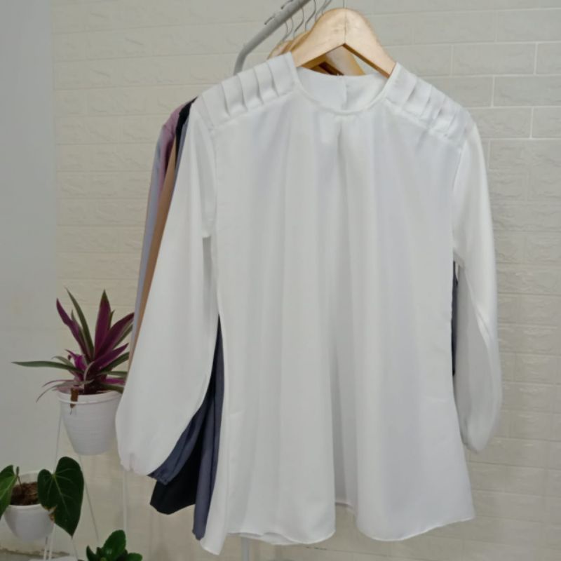 ATASAN REGINA/pakaian Wanita Lengan Panjang muslim Blouse/Atasan wanita lengan panjang jumbo-Putih