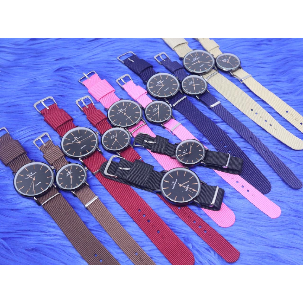 Jam Tangan Couple Pria/Wanita Strap Kanvas DWE-135 Plat Hitam