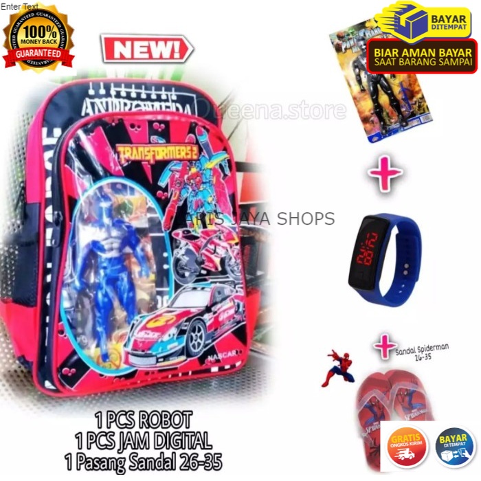 COD TAS RANSEL ANAK COWOK SEKOLAH PAUD KARAKTER TRANSFORMERS ANAK LAKI LAKI PAKET 3 IN 1 KADO NEW