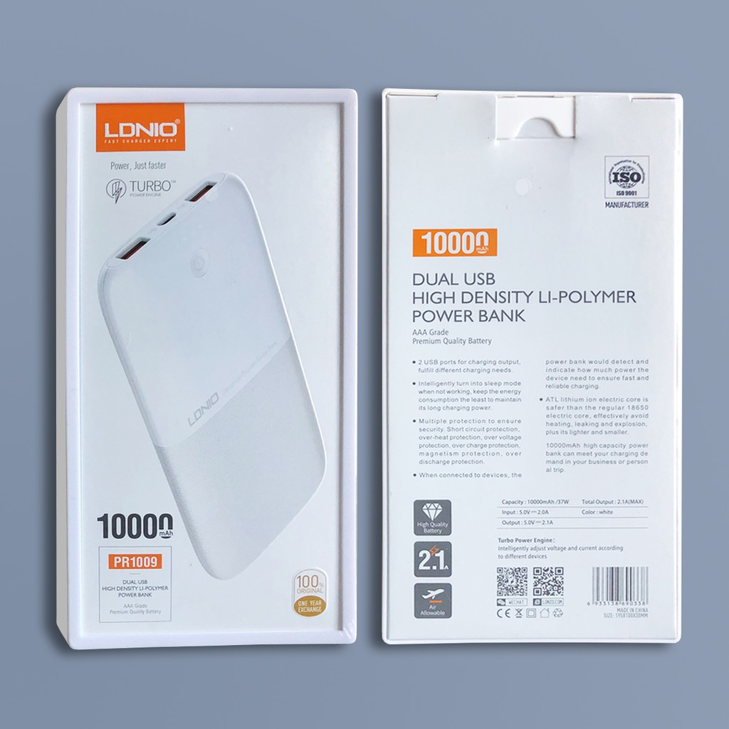 LDNIO PR1009 Powerbank 10000 mAh Dual Usb Quick Charging Power Bank