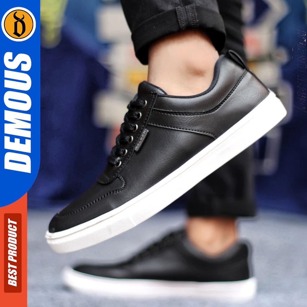 Sepatu Sneakers Pria Sepatu Casual Pria Kulit Pu Sepatu Kerja Kuliah Kondangan Sepatu Hitam Pria DEMOUS TIAGOZ