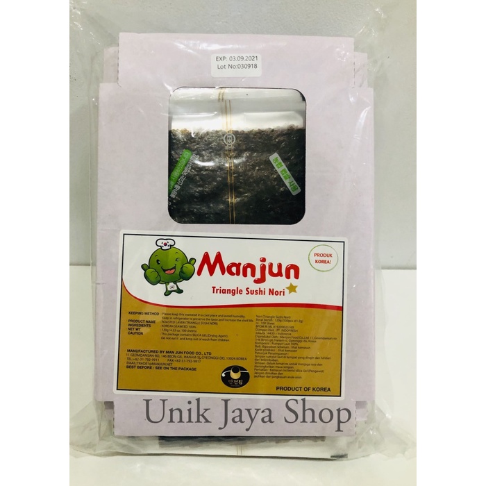 

TERLARIS MANJUN Triangle Sushi Nori Seaweed Isi 100 Sheet - Product Of Korea - HOT TUNA