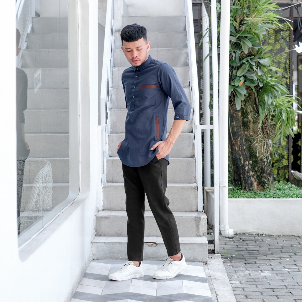 Koko Kurta Dewasa Lengan 3/4 Kerah Suit Model kurta Pakistan Variasi Saku Hedlong Bahan Oxford