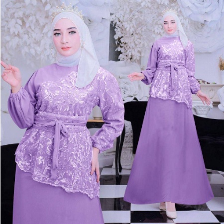 Baju Brukat Gamis Undangan Model Terbaru Baju Dress Wanita LILAC