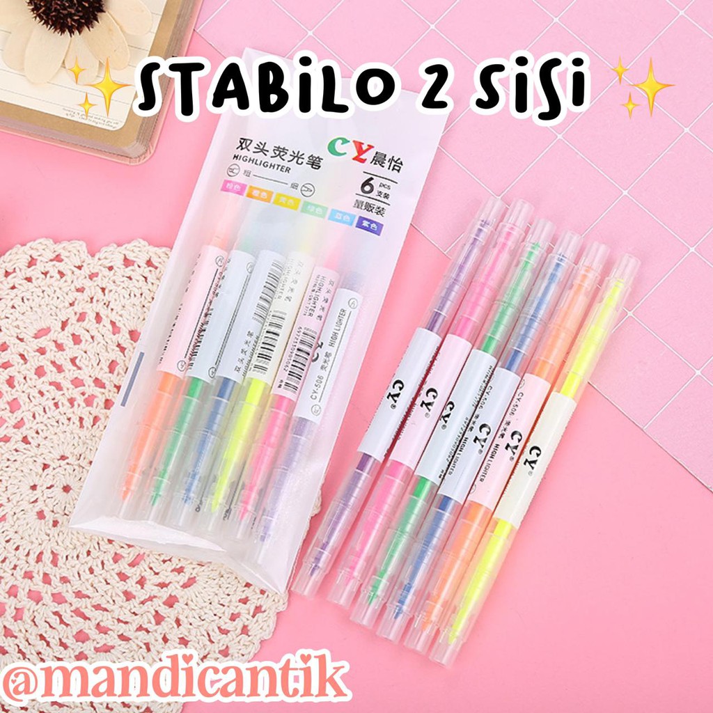 

Stabilo Higlight double point isi 2 sisi bolak balik alat tulis kantor penanda buku pengingat