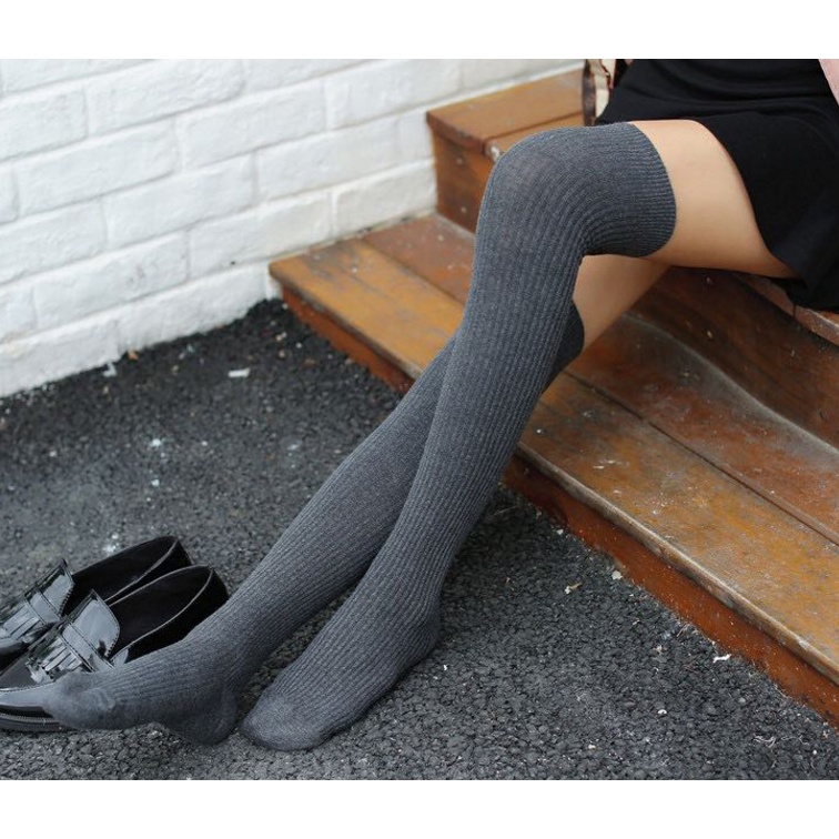 KT-06 Overknee Socks Kaos Kaki Sepaha Tebal Motif Garis stocking lolita cosplay