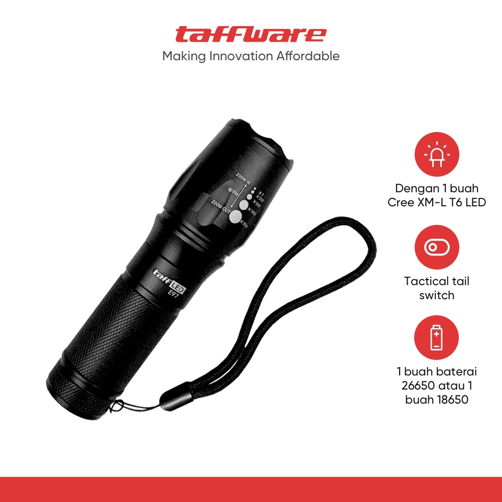 TaffLED Senter LED XM-L T6 26650 5000 Lumens - E97