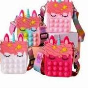 ♪ # HJ # TAS POP IT ANAK MOTIF UNICORN GELEMBUNG SENSORY MAINAN ANAK SIZE KECIL ●