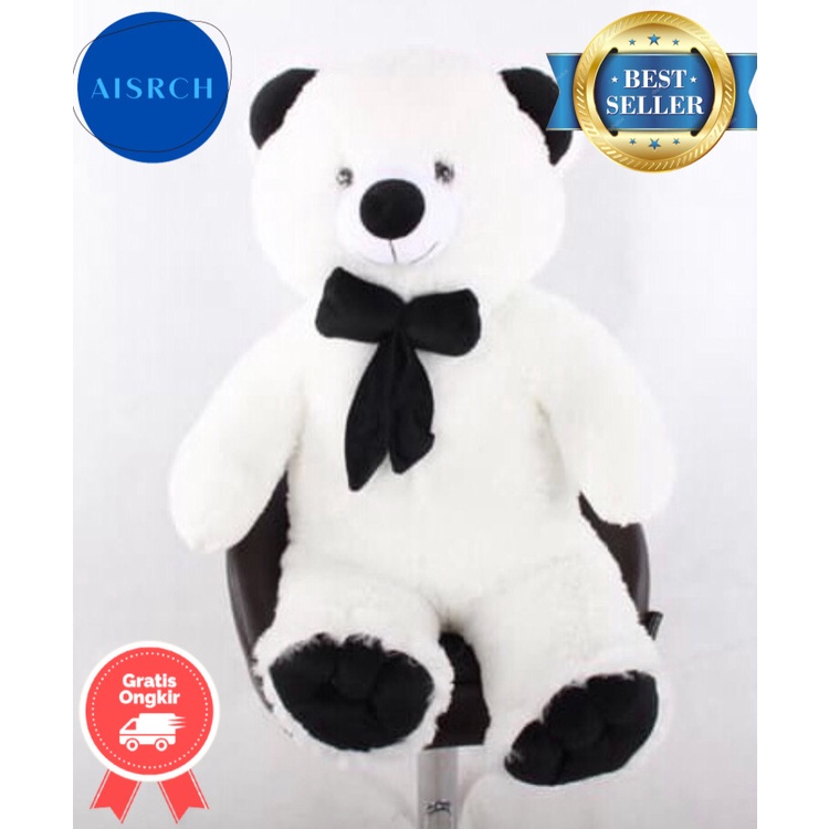 Boneka beruang teddy bear pita putih jumbo 1 meter