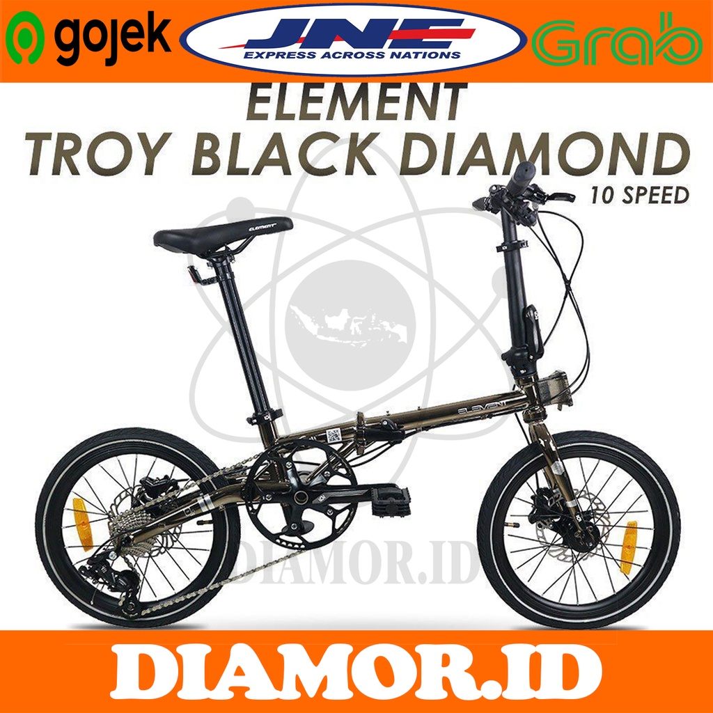 Sepeda Lipat 16 inch Element Troy Black diamon Chromoly 10 Speed