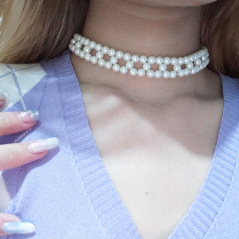 Leticia Korean Pearl Choker Necklace Kalung Mutiara Korea Anyam