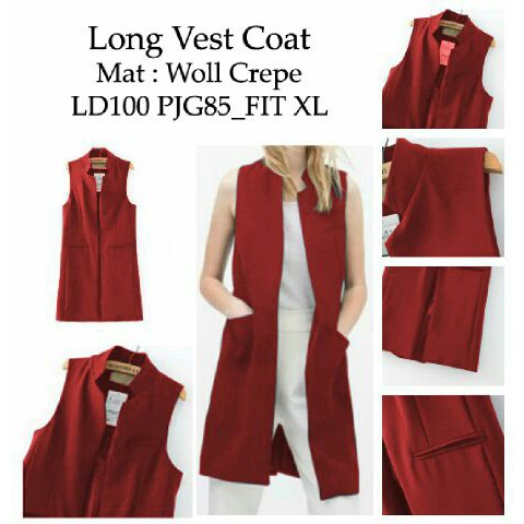 LONG VEST WANITA BAHAN WOLL CREPE LD 100 PJ 85