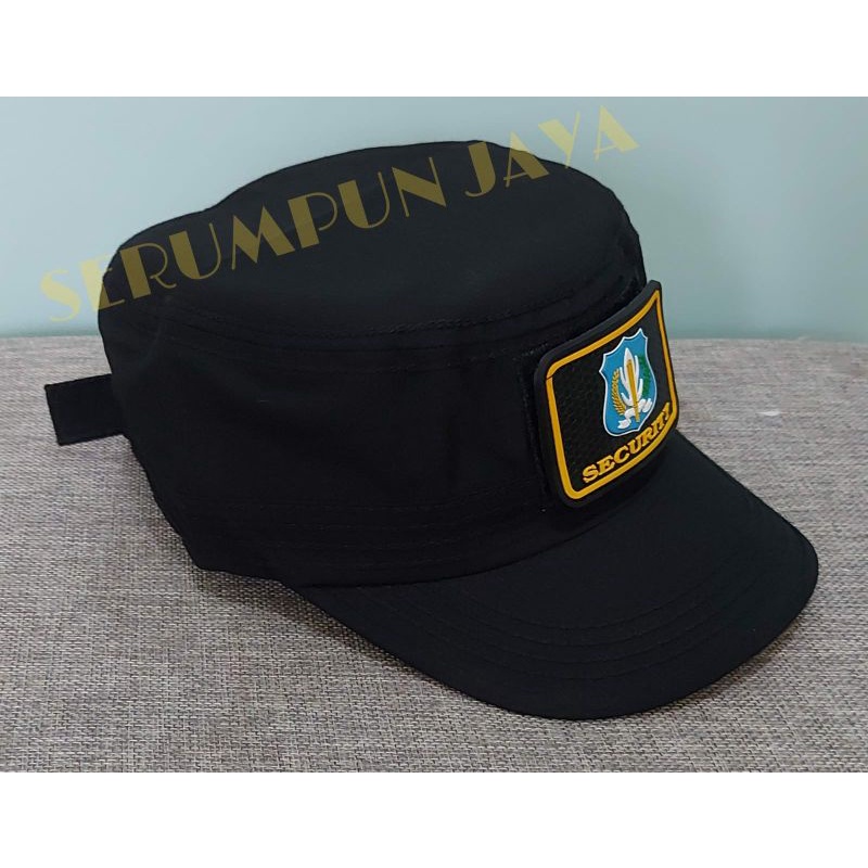 TOPI KOMANDO SECURITY LOGO BIRU - TOPI KOMANDO SECURITY LOGO BIRU VELCRO HITAM 2 PATCH