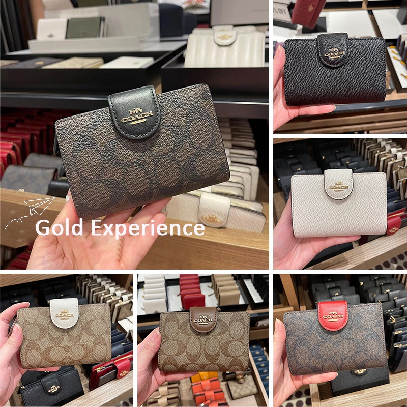 COACH Ladies folding purse card bag pocket wallet signature canvas wallet corner zip wallet Coach Tas Wanita Coach Dompet Wanita Coach Dompet Lipat