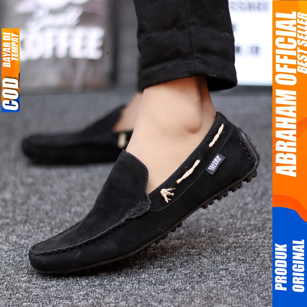 Sepatu Slip On Casual Santai Slop Hitam Kerja Pria Abraham Hunigo