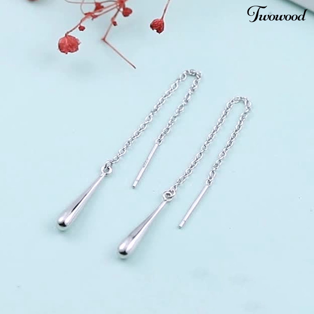 1 Pasang Anting Rantai Juntai Panjang Bahan 925 Silver Untuk Pesta