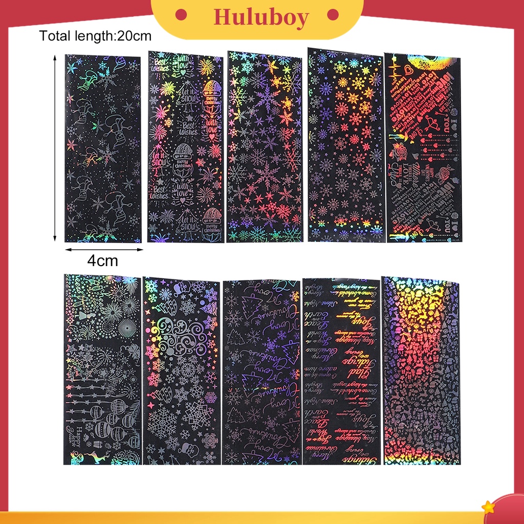 Huluboy Huluboy♡ 10pcs / Set Stiker Kuku Motif Snowflake Natal Untuk Nail Art Wanita