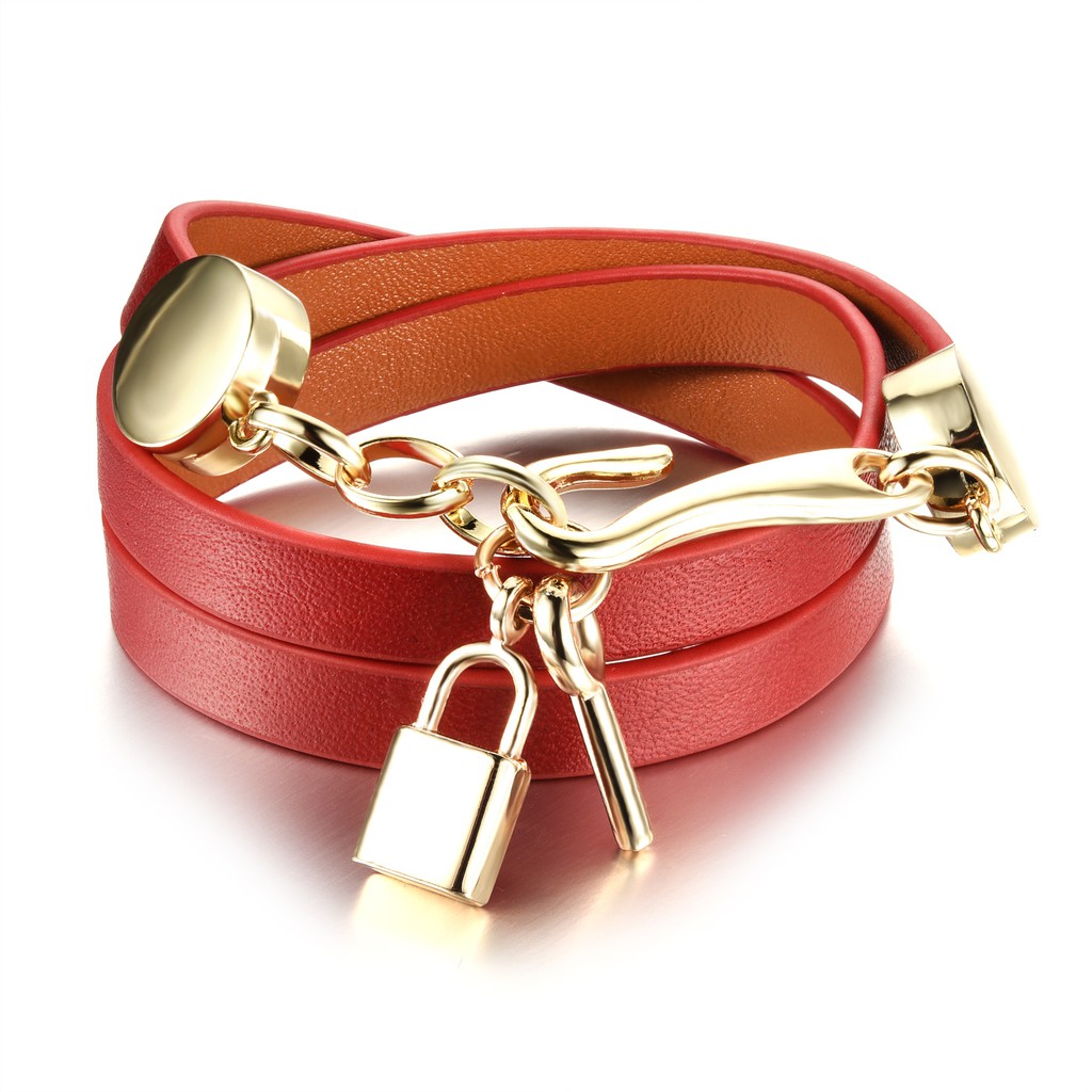 Gelang cewek / gelang kulit asli high quality genuine leather GKC003 motif gembok elegant