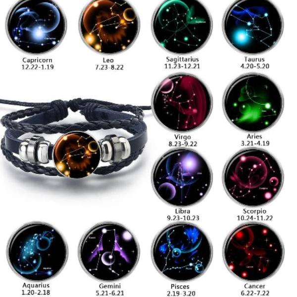 Gelang Zodiak Zodiac Keren Kulit Multilayer Simbol 12 Konstelasi –Vnm31au22ᴳ