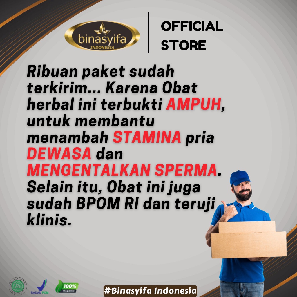 Proceng Promil Suami Obat Penambah Stamina Pria Dewasa Lemah Syahwat, Ejakulasi Dini, Impoten, Pengental Sperma, Penyubur Pria Ampuh Herbal Binasyifa Original BPOM-3
