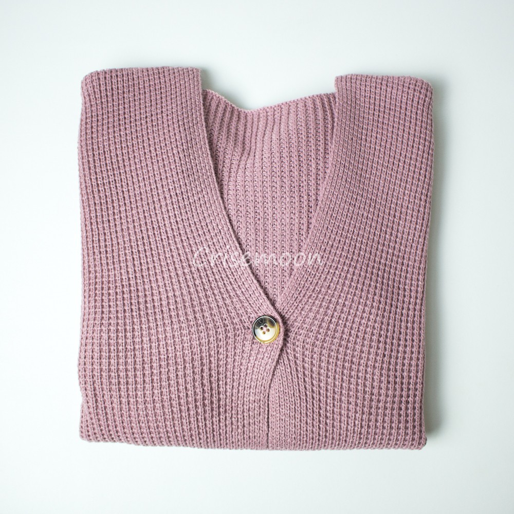 Vina Knitted Cardigan Rajut Kancing Oversize Tangan Balon-Nila Muda