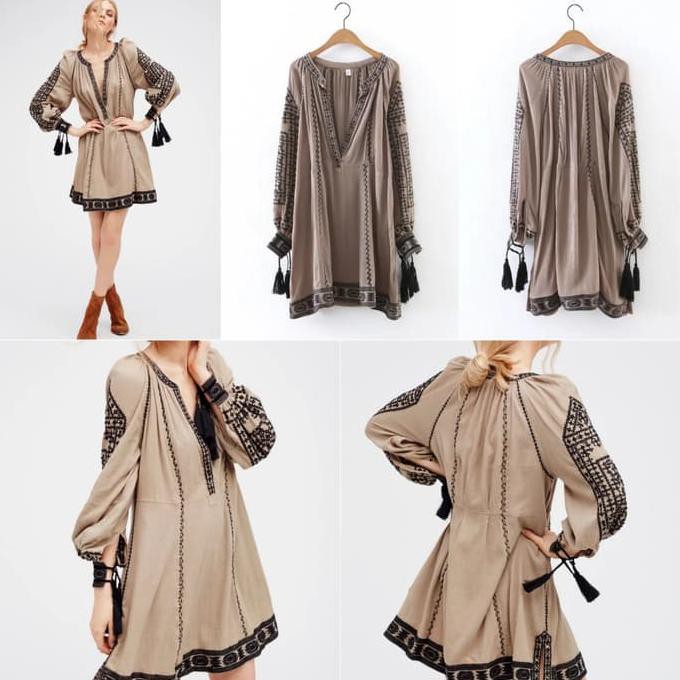 promo coffee retro embriodery (s,m,l)  dress -45528 terbaru