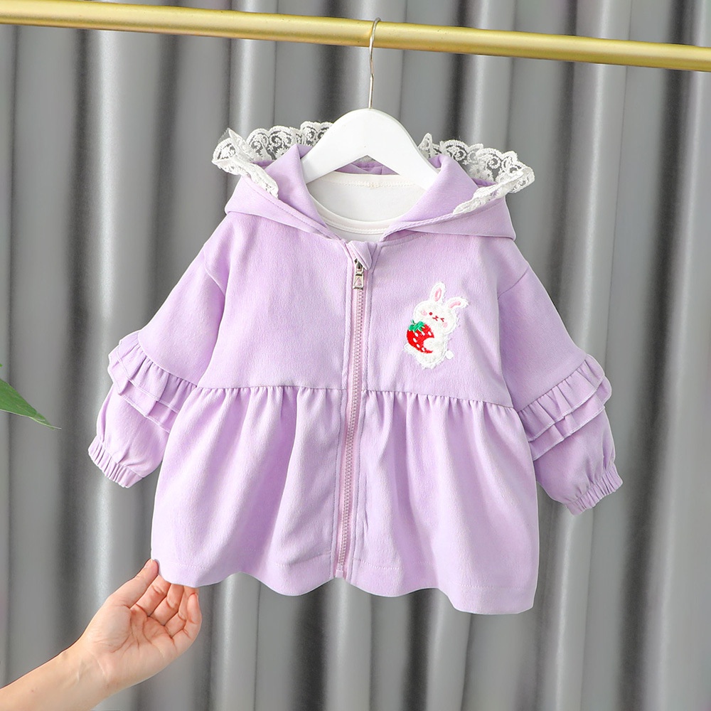 NEW Jaket anak motif telinga kelinci dengan renda putih