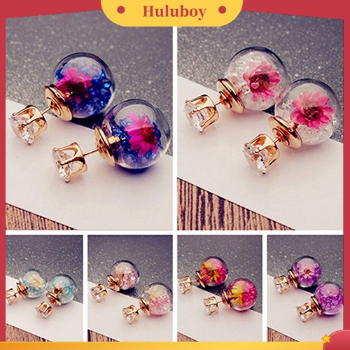 Hu Hu Hu Hu Hu Alat Bantu Pasang Kacamata♡ 1 Pasang Anting Stud Desain Bunga Aksen Berlian Imitasi Untuk Wanita