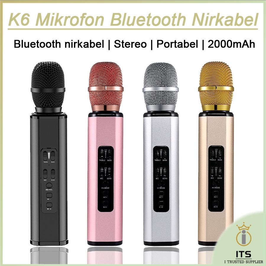 ITS K6 Microphone Wireless Koneksi Bluetooth Karaoke Mikrofon Speaker Ganda Portable KTV Mikropon