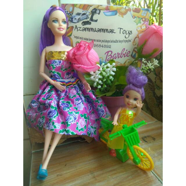 satu paket berbi tekuk + berbi mini naik sepeda