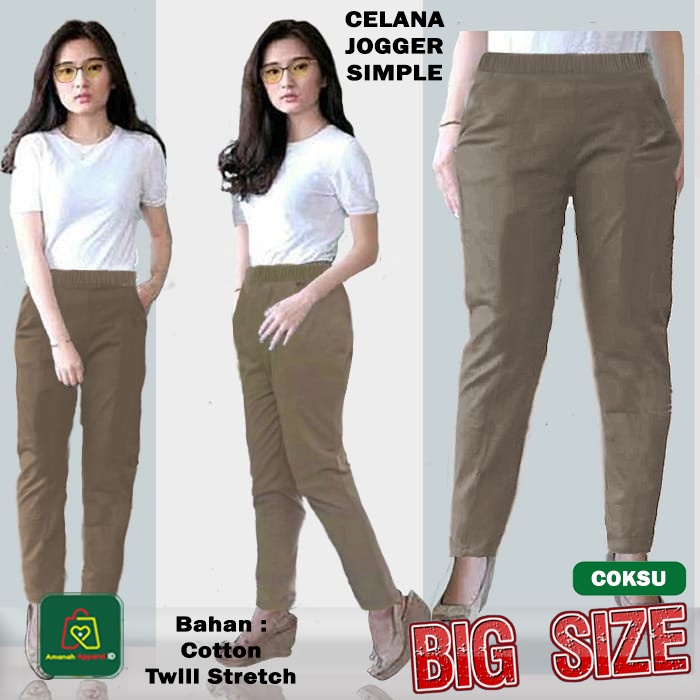 Celana Wanita JUMBO SIMPLE Bahan Katun Twill Stretch Big Size TERMURAH TERBARU - 24944 24949