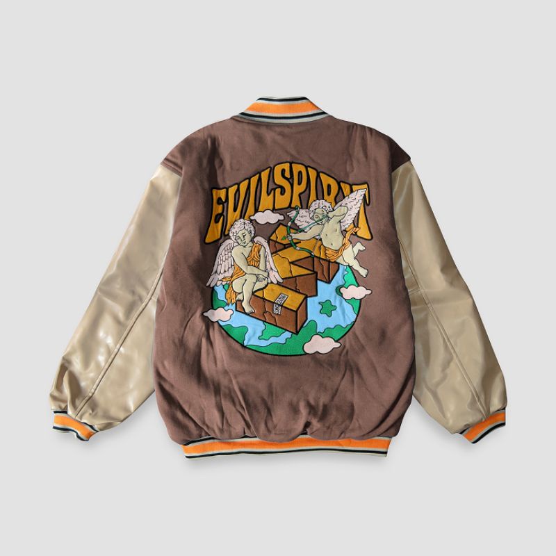 EVILSPIRIT VARSITY JACKET - ANGEL CUPID BROWN