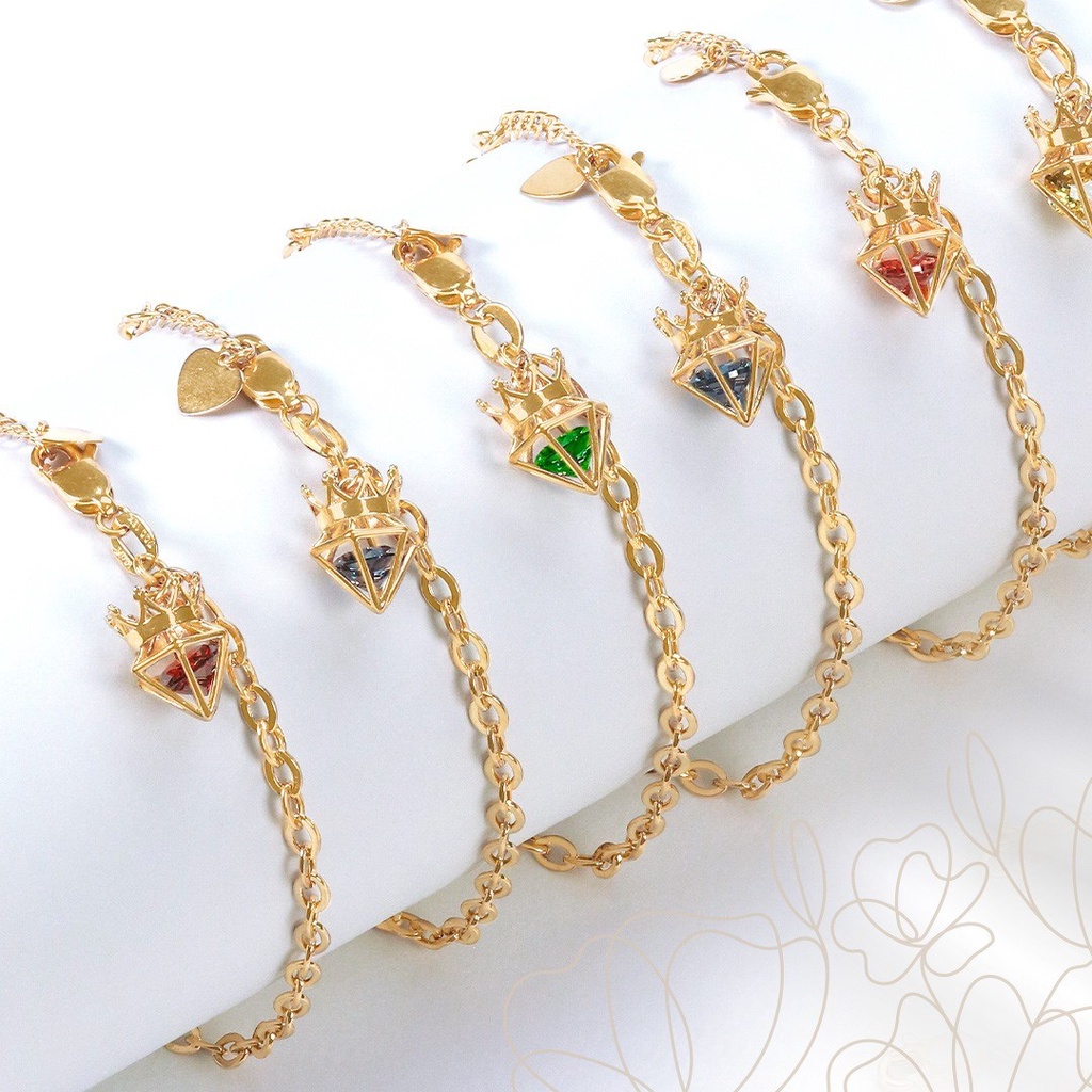 BIRTHSTONE GL / Gelang BirthStone Karakter Sesuai Bulan Kelahiranmu Warna Rosegold 750 (17K) dan Gol