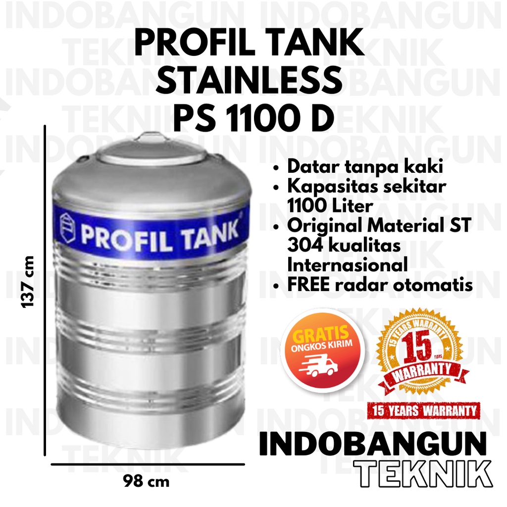 Toren Tangki Tandon Air Profil Tank Stainless PS 1100 Liter 1000 Liter Datar Tanpa Kaki Bergaransi