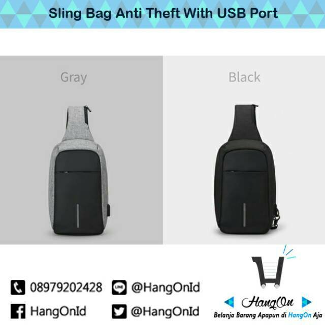 Sling Bag Anti Theft with USB Port / Tas Selempang Anti Maling