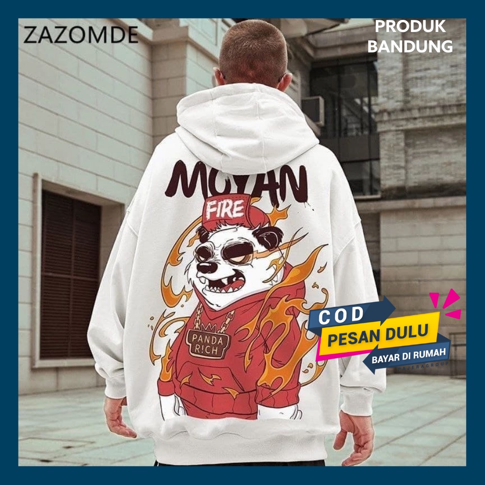 Hoodie Aesthetic PandaRich Fire Pria Wanita Unisex Hodie Putih Tebal XXL