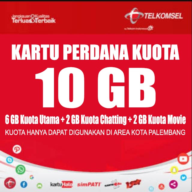 Kartu Perdana Internet Telkomsel 10 Gb 24 Jam Masa Aktif 1 2 Bulan Berlaku Kuota Lokal Palembang Shopee Indonesia