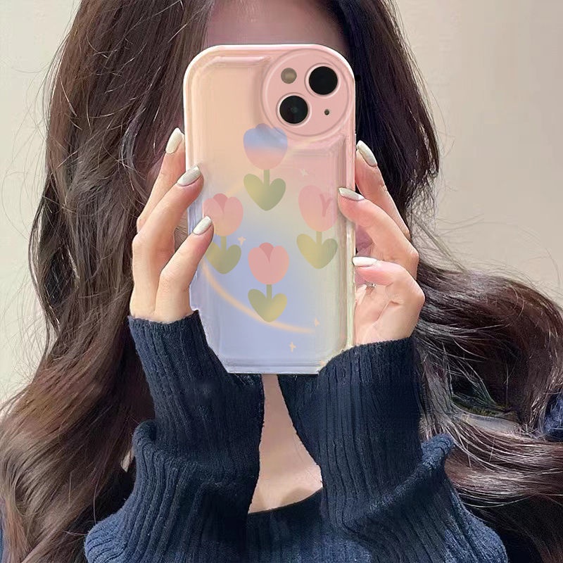 Case Desain Tulip Warna Gradasi Untuk iPhone 12 13 11 Pro Max X Xs Max Xr