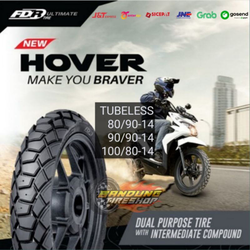 FDR HOVER DUAL PURPOSE TUBELESS DEPAN BELAKANG PAKET SEPASANG BAN LUAR MOTOR MATIC RING 14 STANDAR O