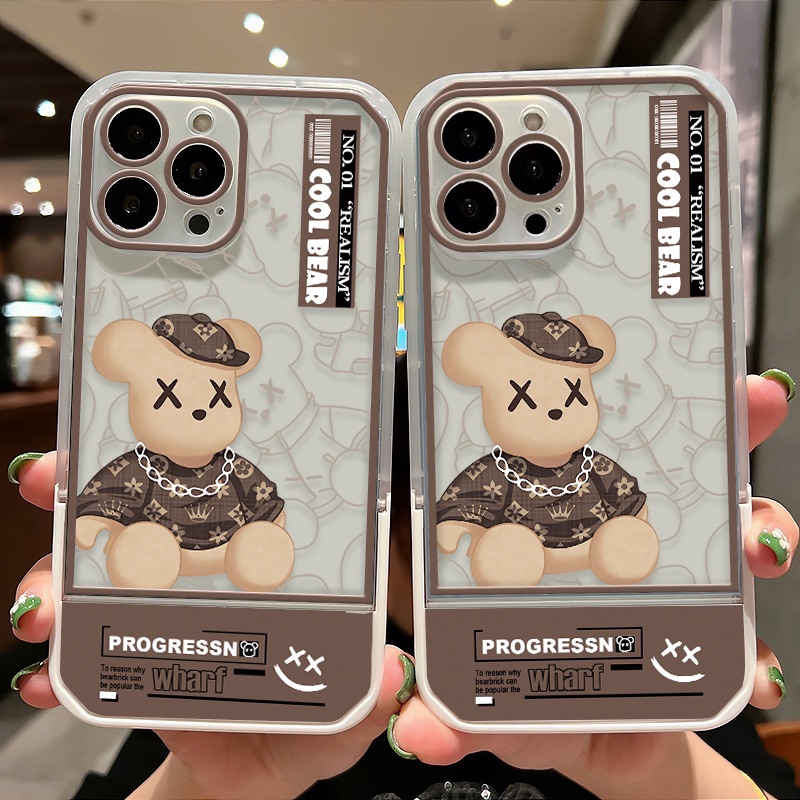 Case Transparan Motif Beruang Untuk IPhone X XS XR 11 12 13 Pro Max 6 6S 7 8 Plus