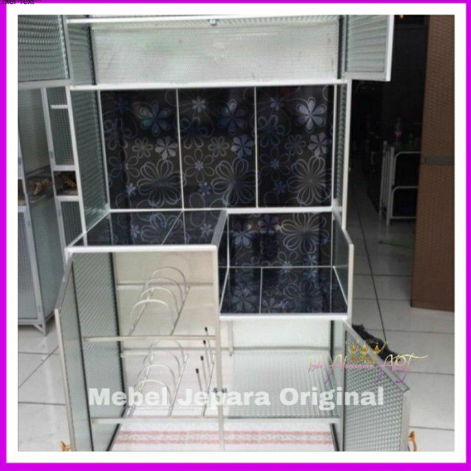 Rak Piring / Rak Dapur Lemari Aluminium Kaca Pintu 4 Minimalis