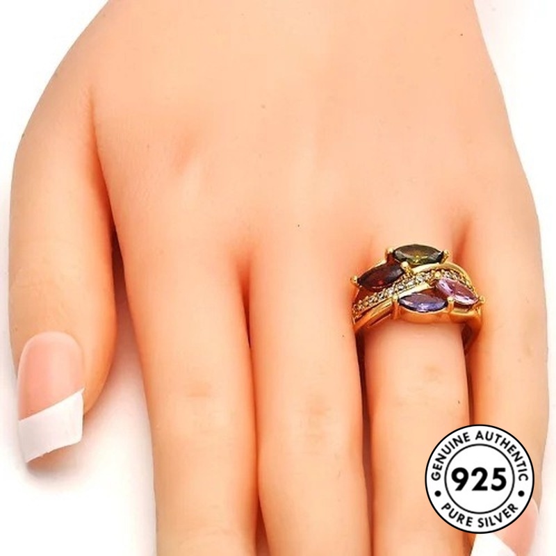 Cincin Sterling Silver 925 Dengan Batu Permata Warna-Warni Untuk Wanita